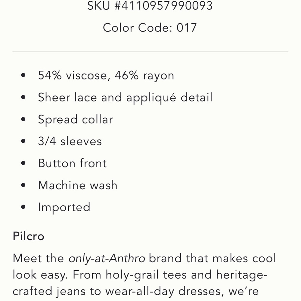 Pilcro the Quincy Cream Lace Button-Down Blouse - Picture 8 of 8